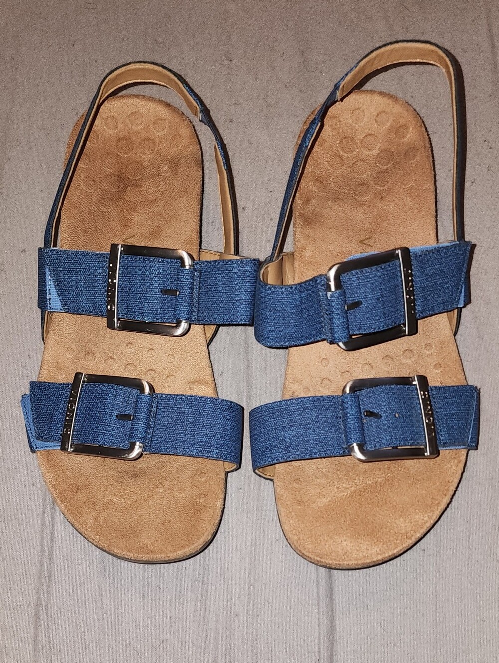 Vionic Reese Denim Double Buckle Sandals Women’s 8.5 Narrow Orthotic Comfort
